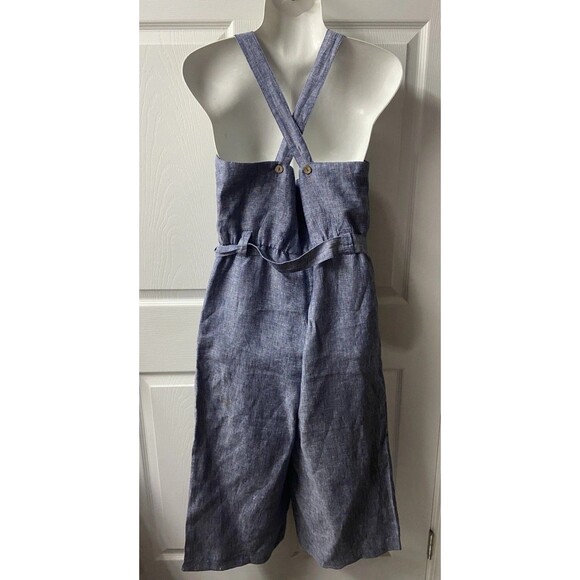 Rachel Zoe Linen Jumper Womens 8 blue Scoop Neck Baggy Leg Cropped Lagenlook - Picture 4 of 14